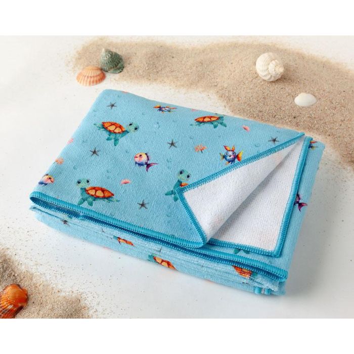 KioKids Toalla de Playa y Piscina Microfibra Tortugas Azul 75x150cm Suave Absorbente Secado Rápido con Bolsa para Bebé