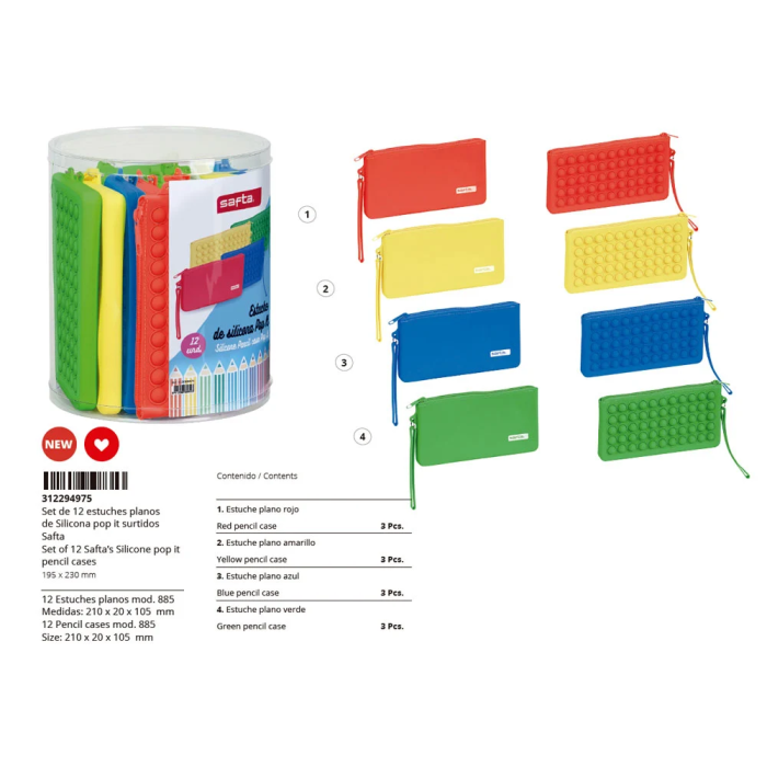 Estuche Escolar Safta Pop It Plano Multicolor Set (12 Piezas) 1 Estuche Escolar Safta Pop It Plano Multicolor Set (12 Piezas) 1