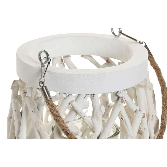 DKD Home Decor Portavela Shabby Blanco de Madera y Cristal con Tronquitos - Set de 2 (35x32x35 cm) 2