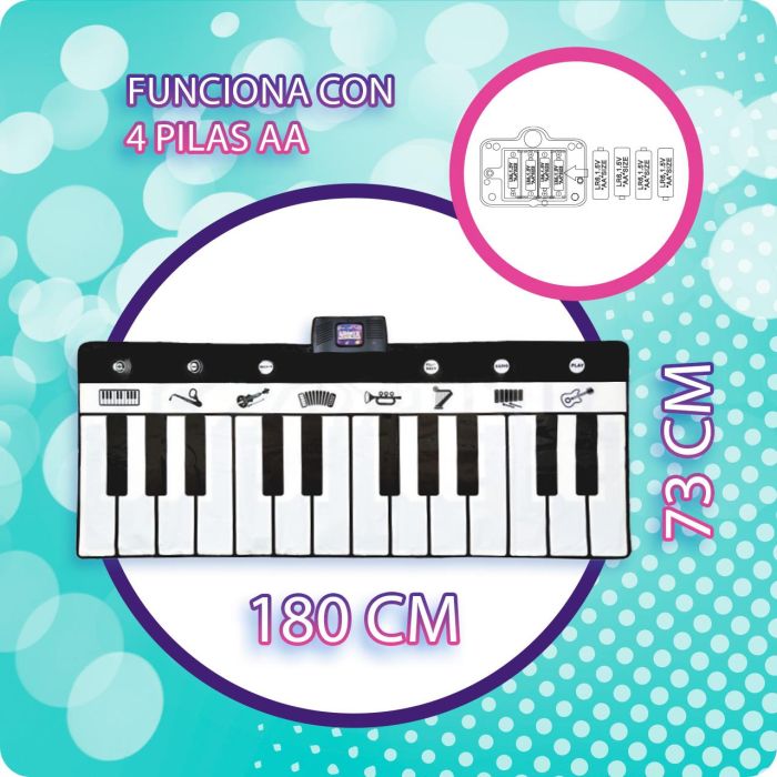 Deqube Manta Musical Piano XL 2 metros, 24 teclas, 4 modos, 8 instrumentos, 10 melodías, +3 años 3