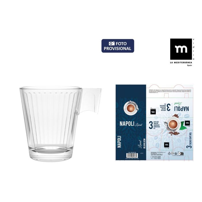 La Mediterranea Set de 3 Tazas de Café 8 Cl Napoli Lineal (24 Cajas)