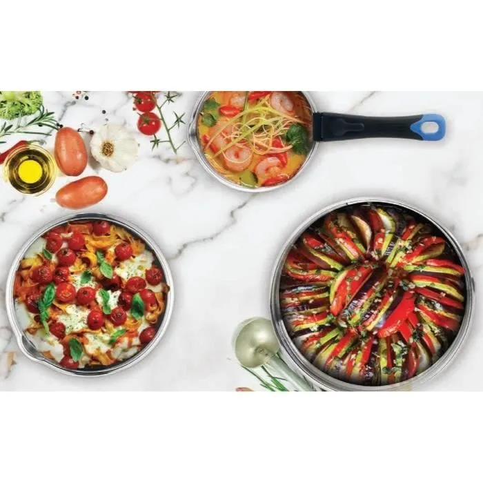 Arthur Martin ART3508510327404 Batería de Cocina 18 Piezas Acero Inoxidable 18/10 Mangos Extraíbles Apta Inducción Libre PFOA/PFAS 1