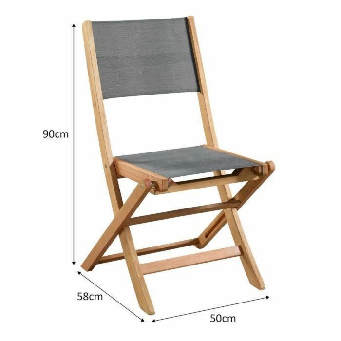 Juego de 4 sillas de jardín de madera de acacia FSC y asiento de textilene - 50 x 57 x 90 cm - Gris 3 Juego de 4 sillas de jardín de madera de acacia FSC y asiento de textilene - 50 x 57 x 90 cm - Gris 3