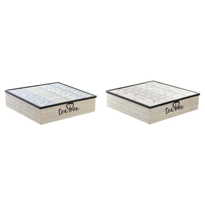 DKD Home Decor Caja Infusiones Colonial Azul Turquesa, en MDF, Cristal y Metal (Set de 4 Unidades) 24.5x6x24.5 cm DKD Home Decor Caja Infusiones Colonial Azul Turquesa, en MDF, Cristal y Metal (Set de 4 Unidades) 24.5x6x24.5 cm