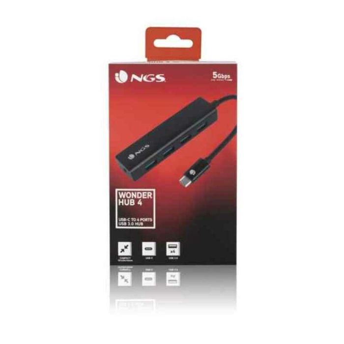 NGS Hub 4 Puertos USB 3.0 a USB-C WONDERHUB4, Compatible con Macbooks, Portátiles y PC, Negro 1 NGS Hub 4 Puertos USB 3.0 a USB-C WONDERHUB4, Compatible con Macbooks, Portátiles y PC, Negro 1