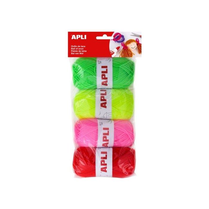 Ovillos De Lana Apli 50 Gr. Tonos Fluor Pack De 4