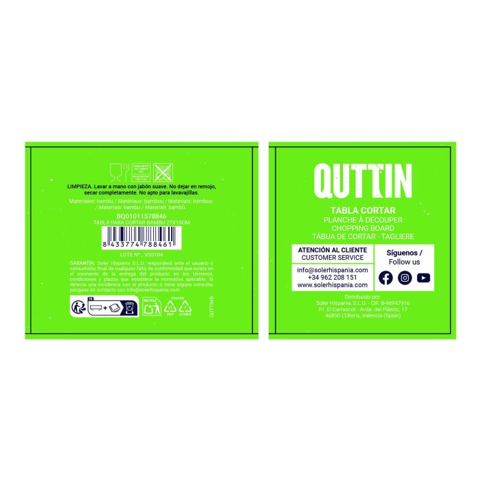Quttin Tabla Para Cortar Bambú 27 cm x 15 cm 1