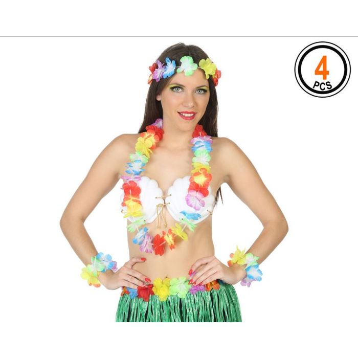 Set Hawaiano Multicolor de 4 Piezas para Fiestas y Celebraciones
