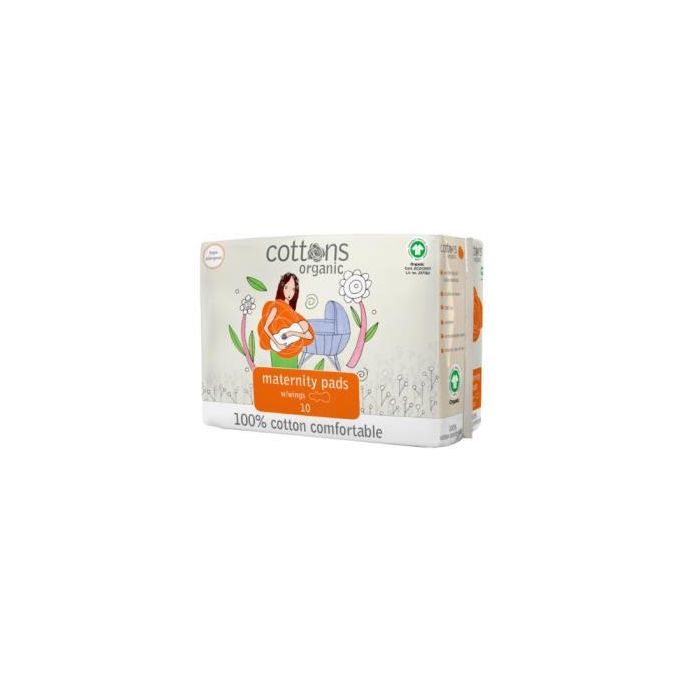 COTTONS Compresas Maternity con Alas 10 Uds. Algodón Orgánico Hipoalergénicas para Nuevas Mamás
