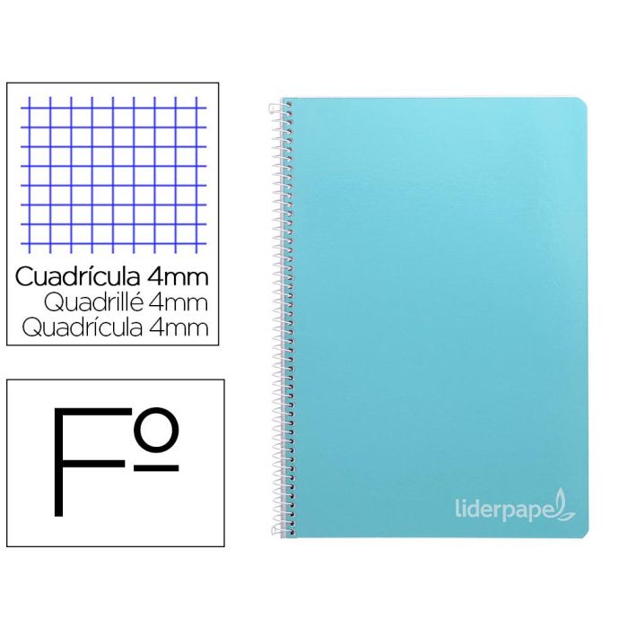 Cuaderno Espiral Liderpapel Folio Witty Tapa Dura 80H 75 gr Cuadro 4 mm Con Margen Color Celeste 5 unidades