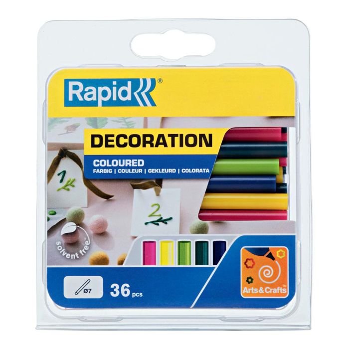 Rapid 5001426 Barras de Cola Termofusible para Decoración Ø7 x 90 mm Colores Mixtos Blister 36 uds 2