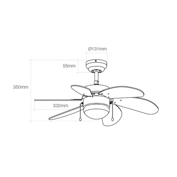 Ventilador de techo modelo aral. color blanco. potencia: 50w aspas: ø76cm edm 1