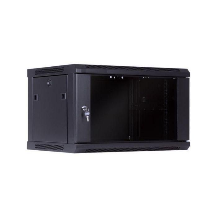 MicroConnect Armario Mural Rack 19" 12HU Fondo 450mm Negro. Chapa de Acero, Puerta Cristal Templado.