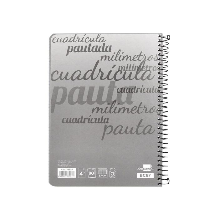 Cuaderno Espiral Liderpapel Cuarto Pautaguia Tapa Dura 80H75 gr Cuadro Pautado 3 mm Con Margen 6 unidades 3