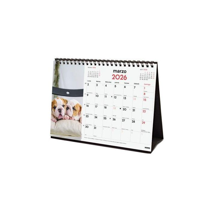 Finocam Calendario de Sobremesa S-210x150 mm, Para Escribir, Tema Cachorros, Anual 2026, Con Espiral Doble