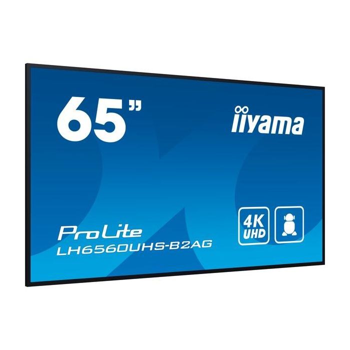 Monitor Iiyama 65" 3840X2160, Uhd, 500Cd/M2, Landscape Portrait, Mm 2X 10W, 3X Hdmi, Usb 2.0 X2, Wifi, Lan, Media Play Usb, Control Lan / Rs232C, Iisignage2 (Cms/Dms),E-Share,Android 11 Os, 24/7,Vesa Mount 400X400 (Soporte Pared Incluido) (Lh6560Uhs- 2