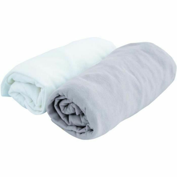 DOUX NID Lote 2 sábanas ajustables Jersey blanco y gris perla 70 x 140 cm