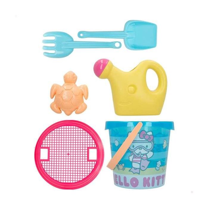 Cubo de playa hello kitty diamerto18 cm con pala,rastrillo,regadera y molde en red. 3
