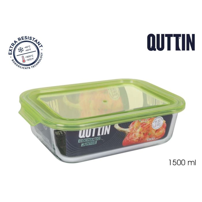 Quttin Fiambrera Rectangular con Tapa Verde 23 x 17.5 cm, 1500 cc (6 Unidades) Quttin Fiambrera Rectangular con Tapa Verde 23 x 17.5 cm, 1500 cc (6 Unidades)