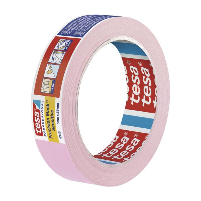 Tesa Precision Mask Sensitive Cinta de Enmascarar de Bajo Tack 50m x 25mm, 4333, para Superficies Delicadas y Texturizadas 1