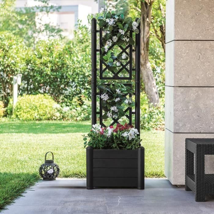 Stefanplast STE8003507801066 Jardinera cuadrada Italia con enrejado, 30L, Plástico, Antracita 1