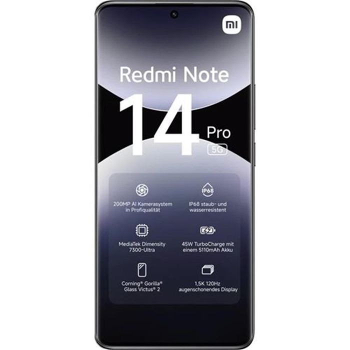 Xiaomi MZB0I8CEU Redmi Note 14 Pro 12GB RAM 512GB, Cámara 200MP OIS, Pantalla AMOLED 6.67" 120Hz, 5G, Batería 5110mAh 45W Carga Rápida, Negro Medianoche IP68 1