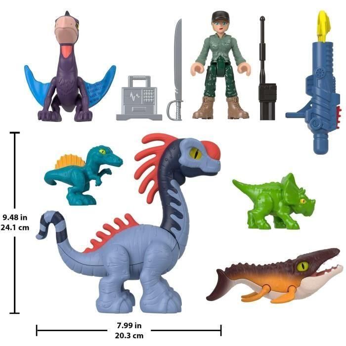 Imaginext Jfr25 Pack Figuras Dinosaurios Jurassic World: El Renacer, 6 Figuras Acción, 1 Humano, 5 Dinosaurios, Lanzador Proyectil, +3 Años 3