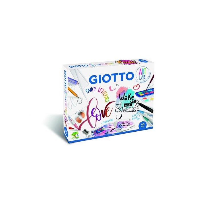Set Juego Giotto Art Lab Fancy Lettering 10X Giotto Turbo Soft Brush 12X Giotto 30Mm Giotto Acuarelas 1X Giotto Turbo Maxi Color Negro 1X Giotto Happy Gomma 1X Lápiz De Grafito 1X Sacapuntas De Metal 1 Bloc De Canson Lettering De 20 Hojas En Formato A4 1X