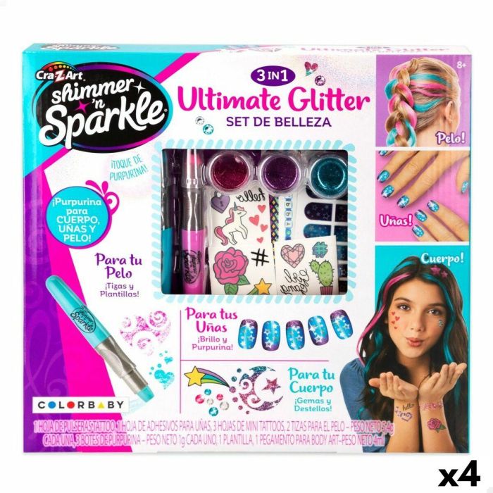 Set de Belleza Cra-Z-Art 2 x 13 x 2 cm Infantil Uñas Pelo Cuerpo Purpurina 4 Unidades Set de Belleza Cra-Z-Art 2 x 13 x 2 cm Infantil Uñas Pelo Cuerpo Purpurina 4 Unidades