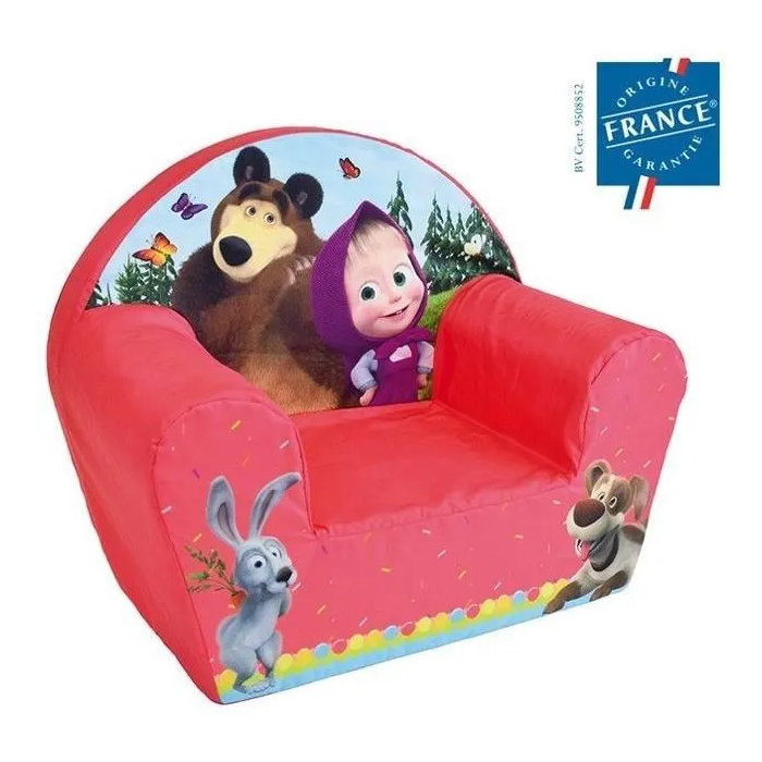 Fun House Sillón club infantil MASHA ET MICHKA, asiento de espuma ligero, funda lavable, 42x52x33 cm 1