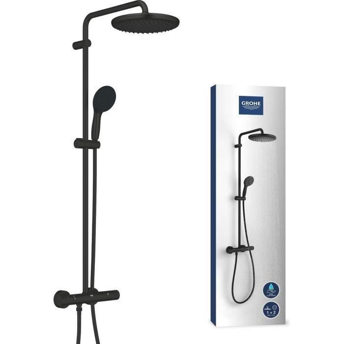 Columna de ducha con mezclador termostático - Ahorro de agua - GROHE Vitalio Start System 250 - Negro mate - 266772431