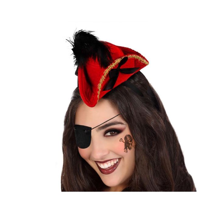 Diadema Sombrero Pirata Rojo Plumas