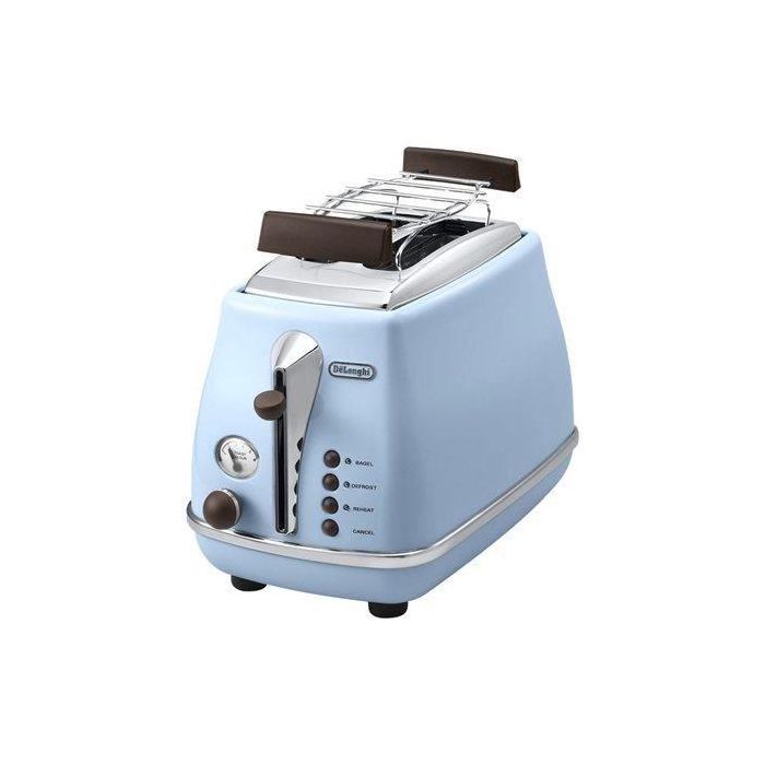 Delonghi CTOV 2103.AZ Tostadora Icona Vintage 900W, 2 Ranuras, con Descongelación y Cancelación, Azul y Marrón