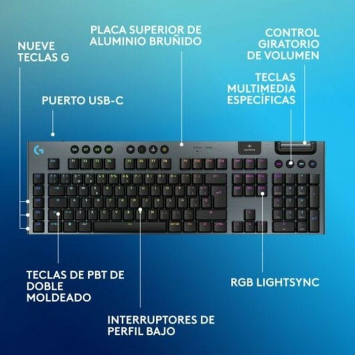 Logitech Teclado G G915 X Inalambrico Mecanico GL Tactile LIGHTSPEED RGB 4