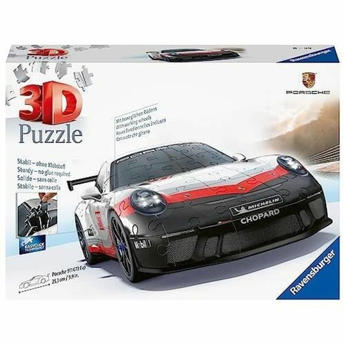 Ravensburger-Puzzle 3D Porsche 911 GT3 Cup-A partir de 10 años-108 piezas numeradas para montar sin pegamento-Accesorios incluidos-11557