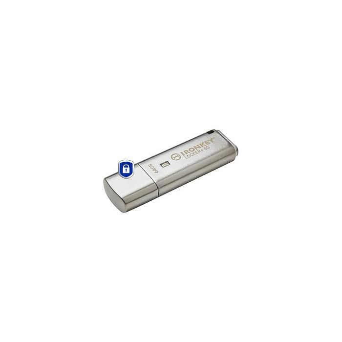 Kingston IronKey Locker+ 50 USB 3.2 64GB 145 MB/s Plata Encriptación 1