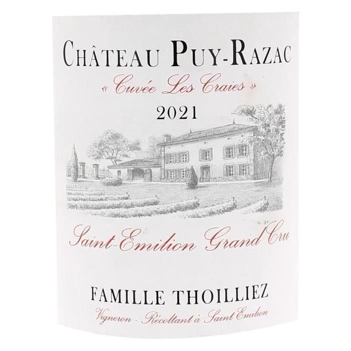 Château Puy-Razac Cuvée Les Craies 2021 Saint-Emilion Grand Cru - Vino tinto Burdeos 1 Château Puy-Razac Cuvée Les Craies 2021 Saint-Emilion Grand Cru - Vino tinto Burdeos 1
