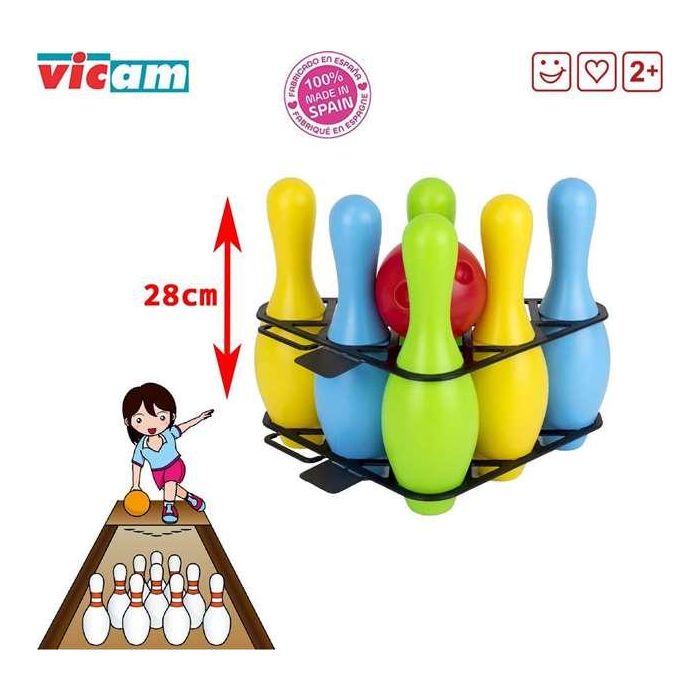 Vicam Juego de Bolos, Incluye 6 Bolos y 1 Bola, Alto Bolo 28 cm, Modelos Surtidos 1