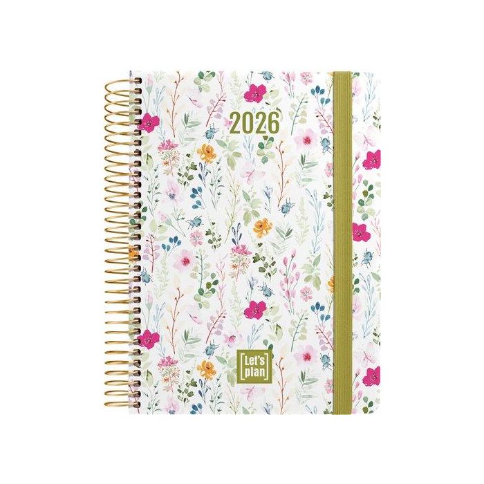 Agenda Anual (2026) Grafoplas Design Espiral Tapa Extra Con Goma A5 210X150 D/P Wildflowers