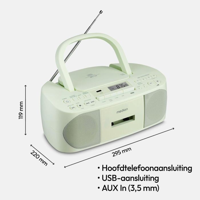 Medion AAAQL64902 Radio CD K7 FM 2x3W RMS, Verde 1
