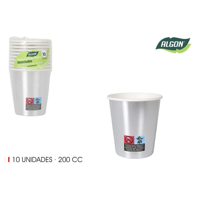 Set de 10 vasos de cartón plata 200 cc Algon (18 Unidades) Set de 10 vasos de cartón plata 200 cc Algon (18 Unidades)