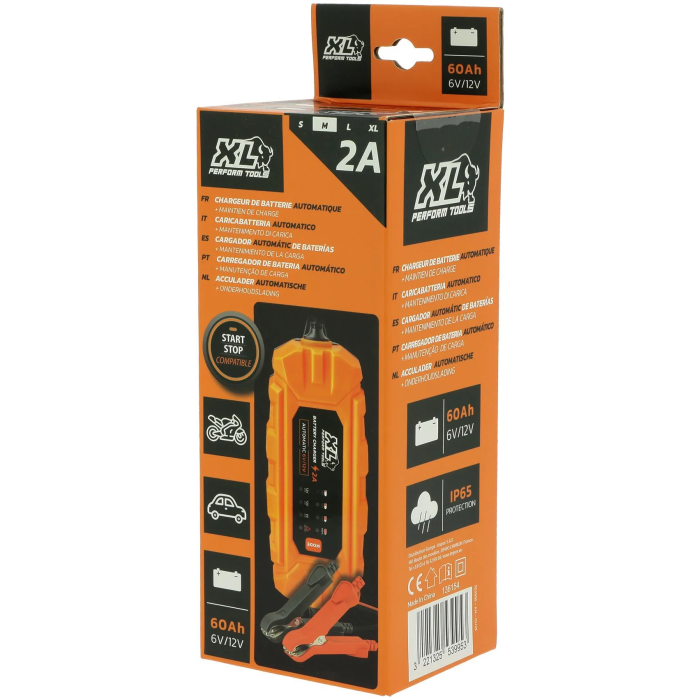 Xl Perform Tools Cargador de Batería para Coche 12V/2A 35W IP65 AAATI89084 - 3m, Protección Polaridad Inversa, Cortocircuito, Batería Defectuosa