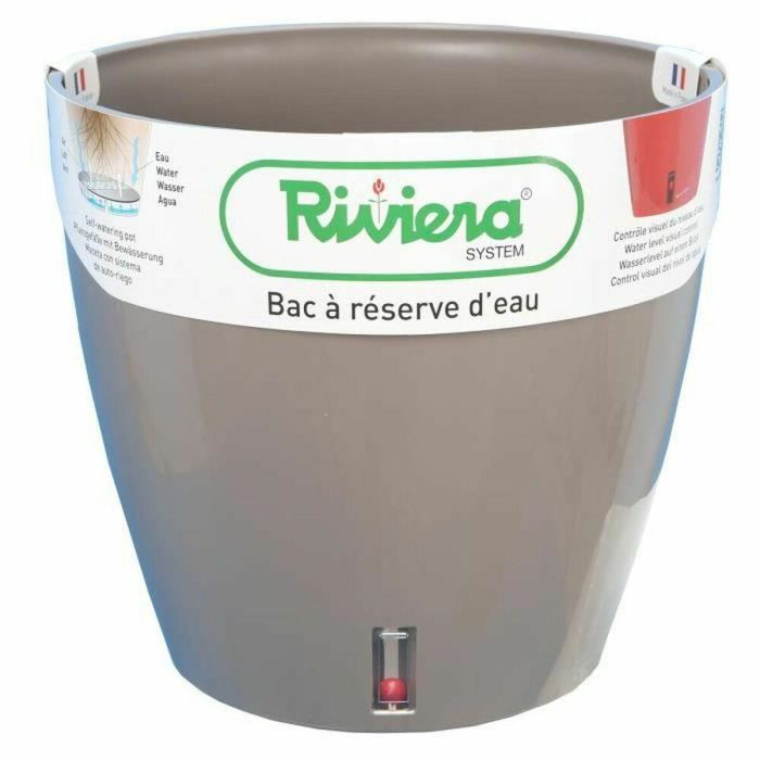 Riviera Eva Nueva Maceta redonda de plástico con reserva de agua Ø 46 cm, 49 L, Taupe
