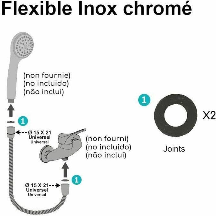 Edouard Rousseau EDR3047404226343 Flexo de Ducha Metálico Anti-torsión con Reductor de Caudal - Acero Inoxidable Cromado Doble Grapa 1.50m 2