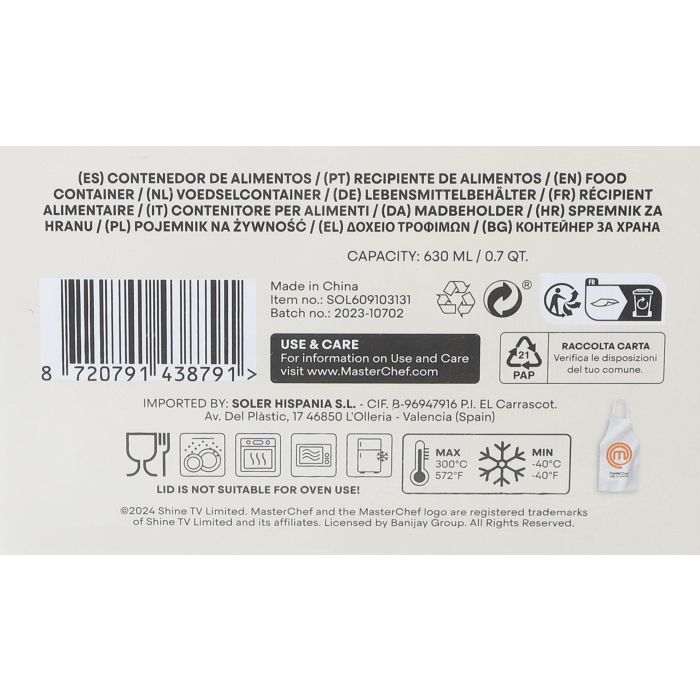 Fiambrera Hermética Rectangular 630 ml Masterchef - Inde (6 Unidades) 2 Fiambrera Hermética Rectangular 630 ml Masterchef - Inde (6 Unidades) 2