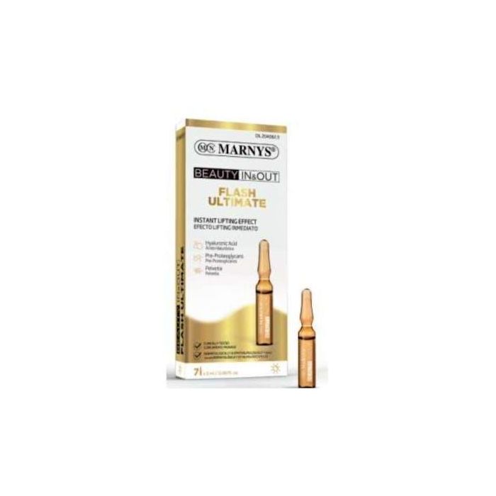 MARNYS Beauty In & Out Flash Ultimate, Ampollas Efecto Lifting, Colágeno y Ácido Hialurónico, Piel Hidratada, Reafirmada e Iluminada, 7 Unidades