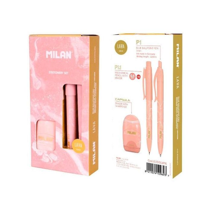 Milan Caja Regalo Serie Lava Con Bolígrafo P1, Portaminas Pl1 0.5 Y Afilaborra Capsule Rosa Milan Caja Regalo Serie Lava Con Bolígrafo P1, Portaminas Pl1 0.5 Y Afilaborra Capsule Rosa