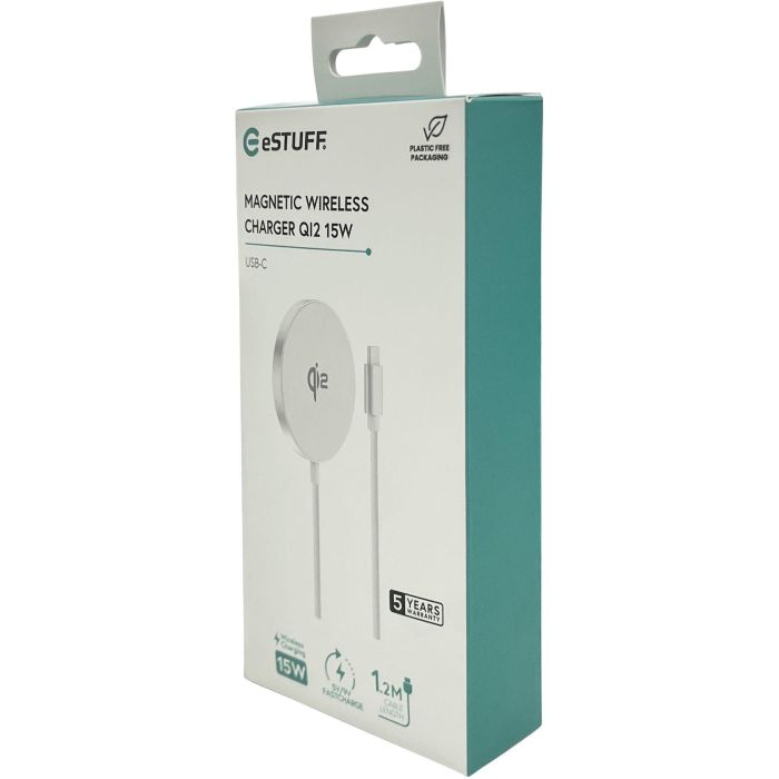 eSTUFF Cargador inalámbrico magnético QI2 15W para iPhone MagSafe y Android con cable USB-C 4