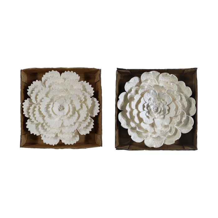 DKD Home Decor Decoración de Pared Scandi Blanca 46x46x7 cm (4 Unidades) de Papel Maché con Diseño Floral