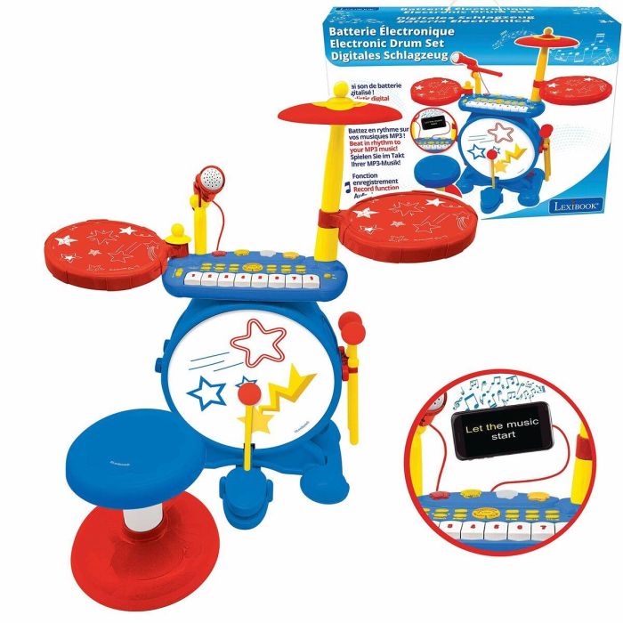 Lexibook LEX3380743086392 Batería Luminosa completa con teclado, platillos y taburete 2